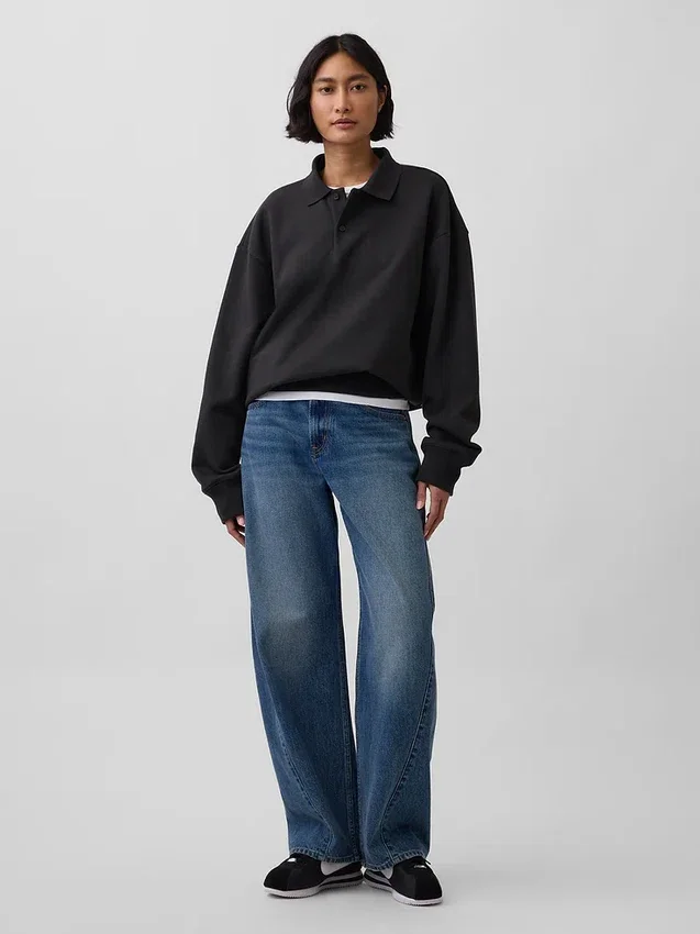 Oversized polosweatshirt i tykk fleece for voksne