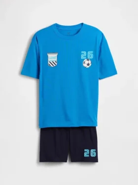 Oversized pyjamas-sett med shorts i resirkulert stoff for barn