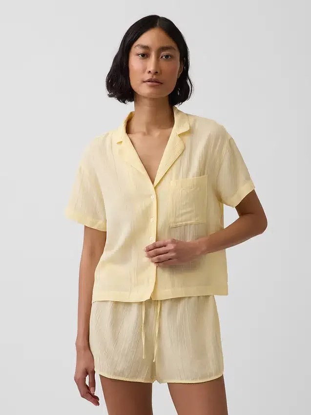 Oversized pyjamaskjorte i krøllet gasbind