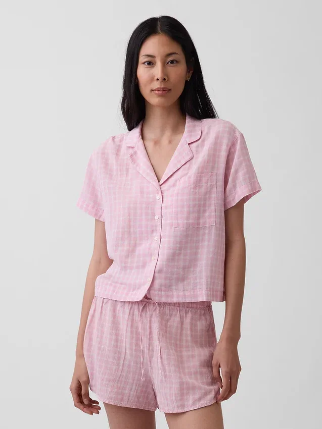 Oversized pyjamaskjorte i krøllet gasbind