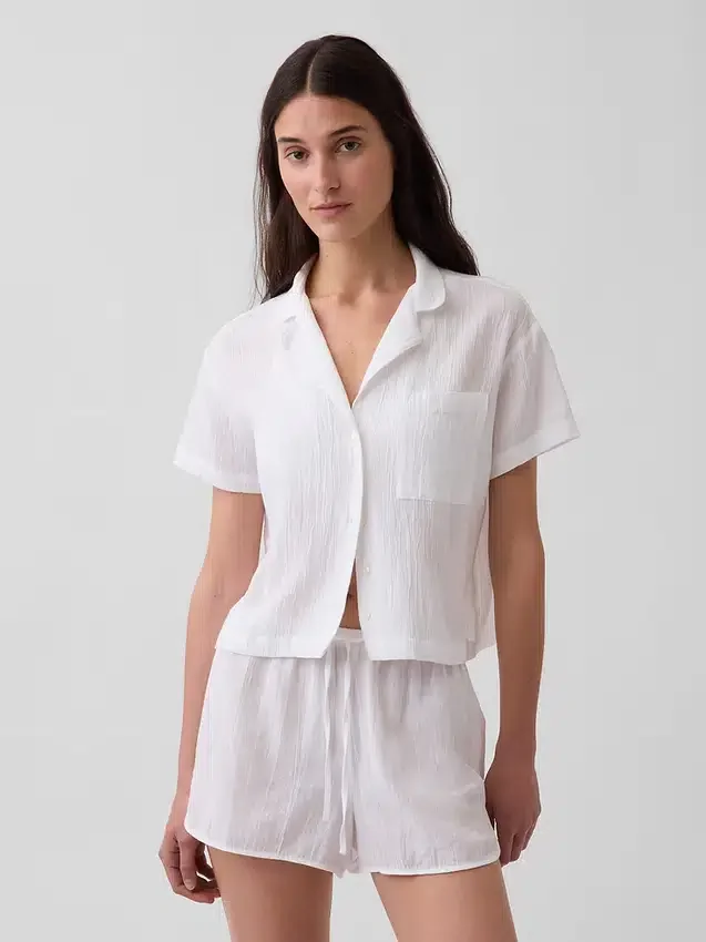 Oversized pyjamaskjorte i krøllet gasbind