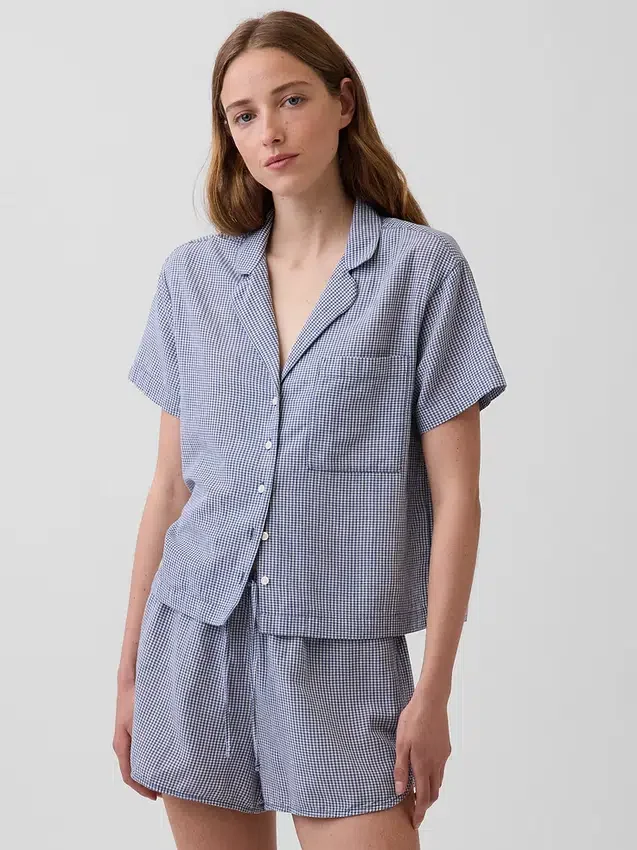 Oversized pyjamaskjorte i krøllet gasbind