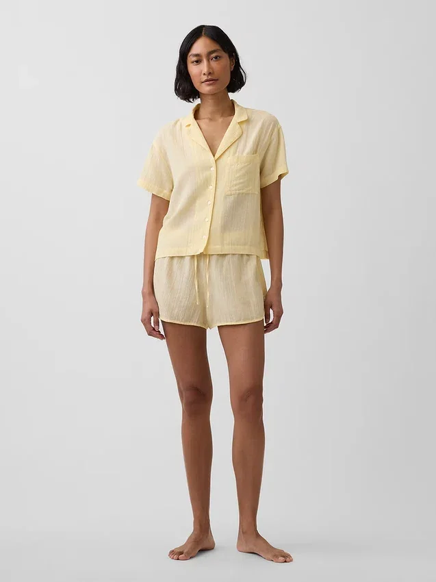 Oversized pyjamaskjorte i krøllet gasbind