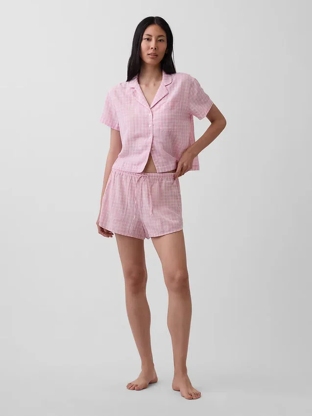 Oversized pyjamaskjorte i krøllet gasbind