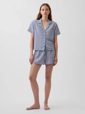 Oversized pyjamaskjorte i krøllet gasbind