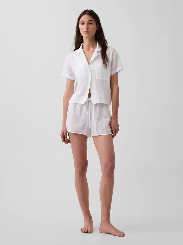 Oversized pyjamaskjorte i krøllet gasbind