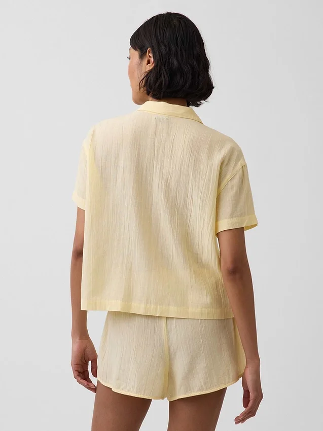 Oversized pyjamaskjorte i krøllet gasbind
