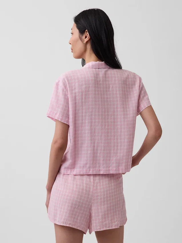 Oversized pyjamaskjorte i krøllet gasbind