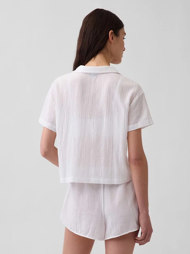 Oversized pyjamaskjorte i krøllet gasbind