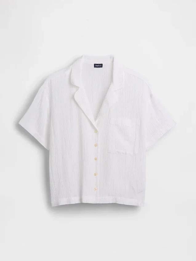 Oversized pyjamaskjorte i krøllet gasbind
