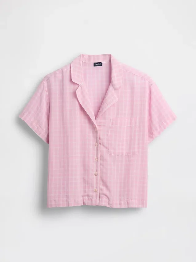 Oversized pyjamaskjorte i krøllet gasbind