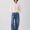 Oversized Shaker-genser med V-hals i 100 % bomull