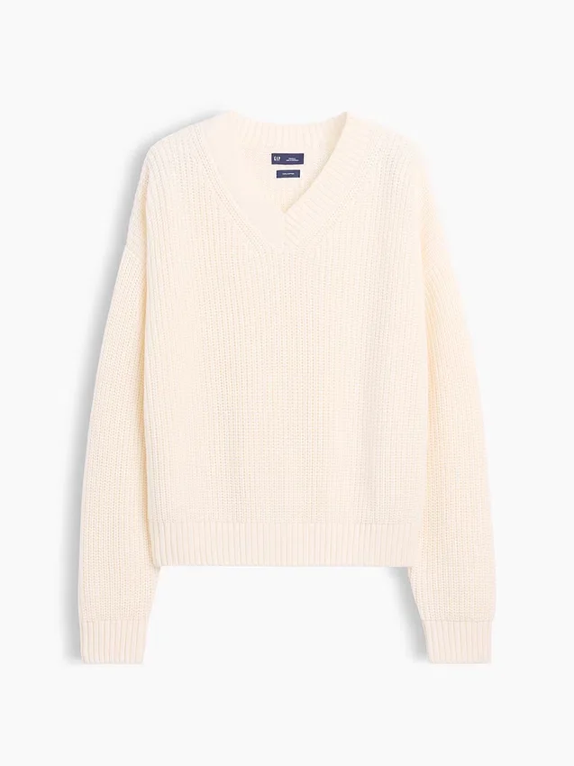 Oversized Shaker-genser med V-hals i 100 % bomull
