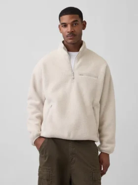 Oversized Sherpa-genser med halv glidelås