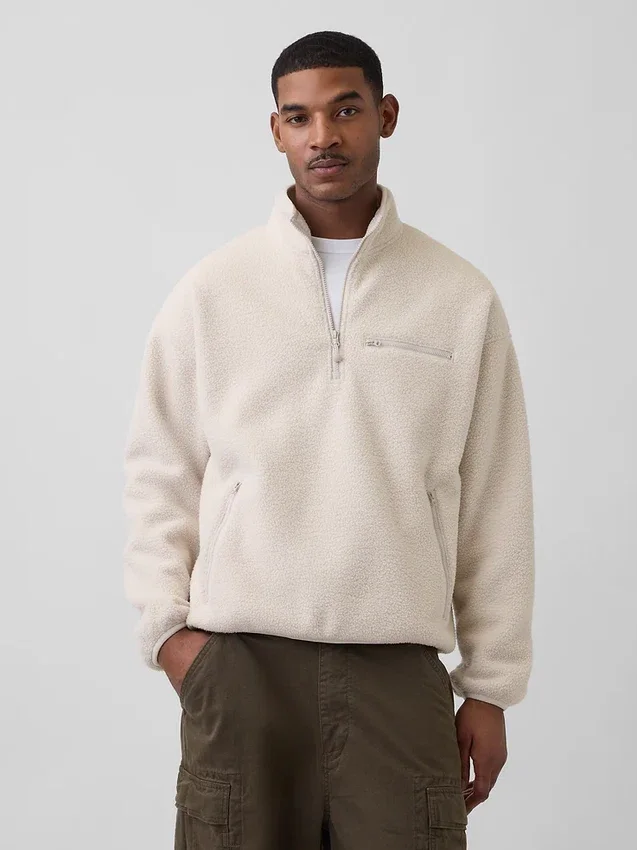 Oversized Sherpa-genser med halv glidelås