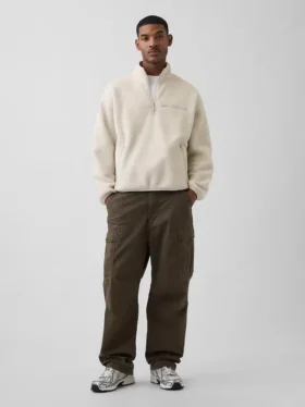 Oversized Sherpa-genser med halv glidelås