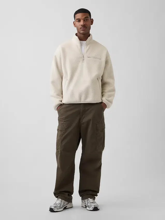 Oversized Sherpa-genser med halv glidelås