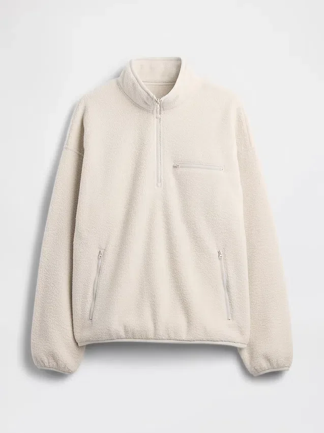 Oversized Sherpa-genser med halv glidelås