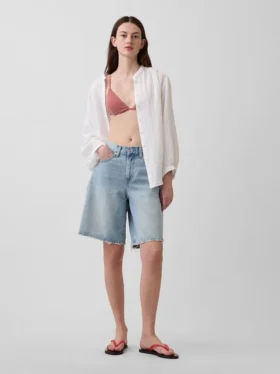 Oversized skjorte i bomullsgasbind uten krage