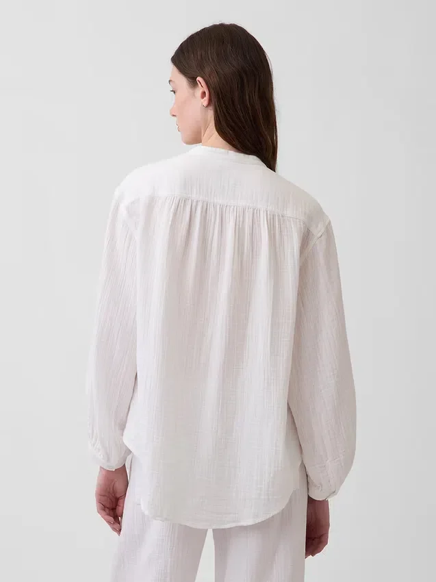 Oversized skjorte i bomullsgasbind uten krage