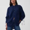 Oversized skjorte i denim med rynkede ermer