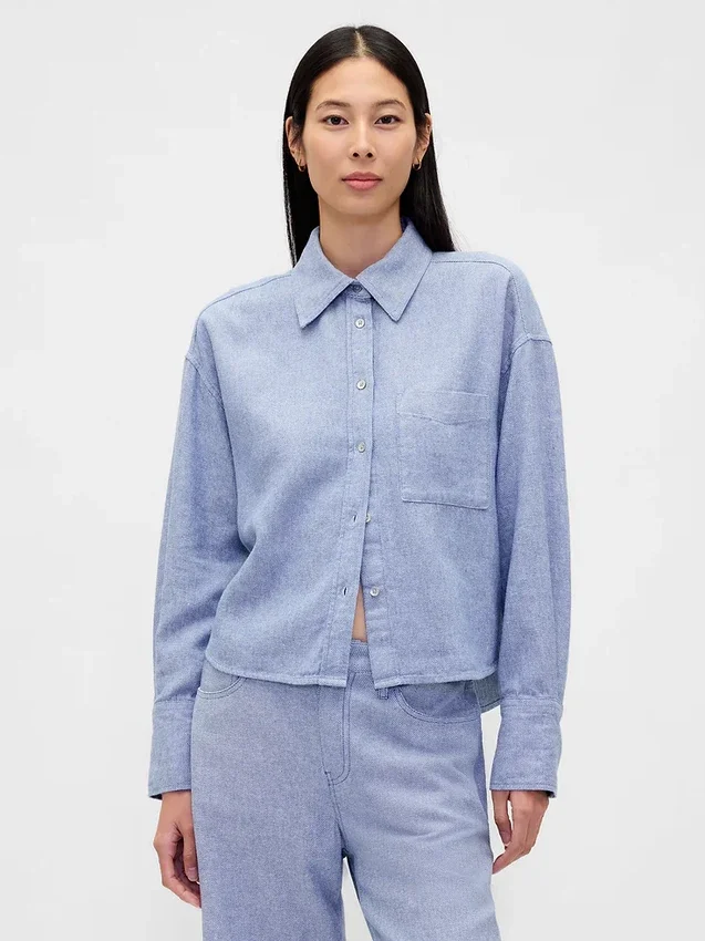 Oversized skjorte i lin-bomullsblanding