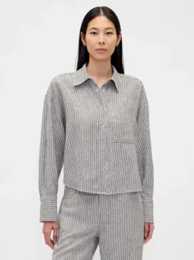 Oversized skjorte i lin-bomullsblanding