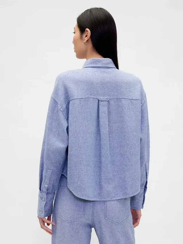 Oversized skjorte i lin-bomullsblanding