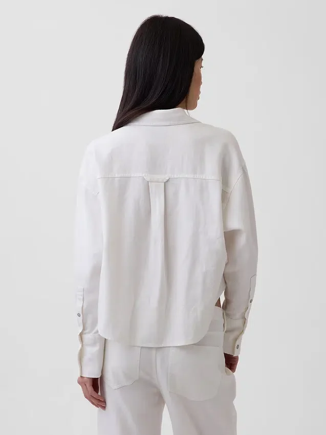 Oversized skjorte i lin-bomullsblanding