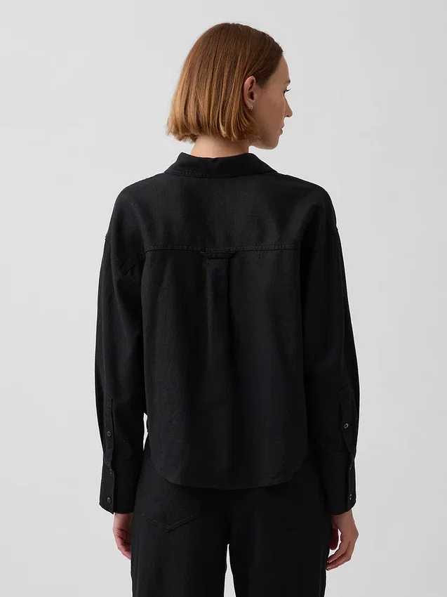 Oversized skjorte i lin-bomullsblanding