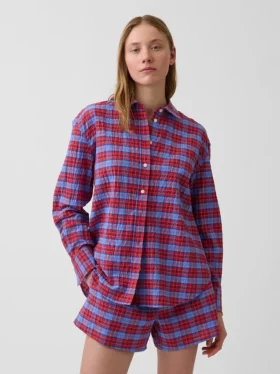 Oversized skjorte i seersucker-rutemønster