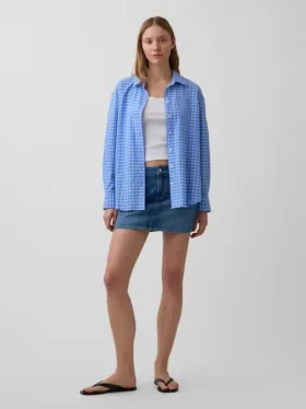 Oversized skjorte i seersucker-rutemønster