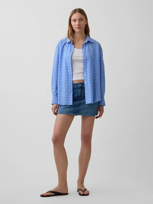 Oversized skjorte i seersucker-rutemønster