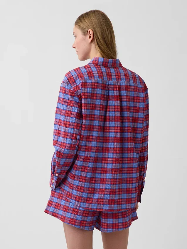 Oversized skjorte i seersucker-rutemønster