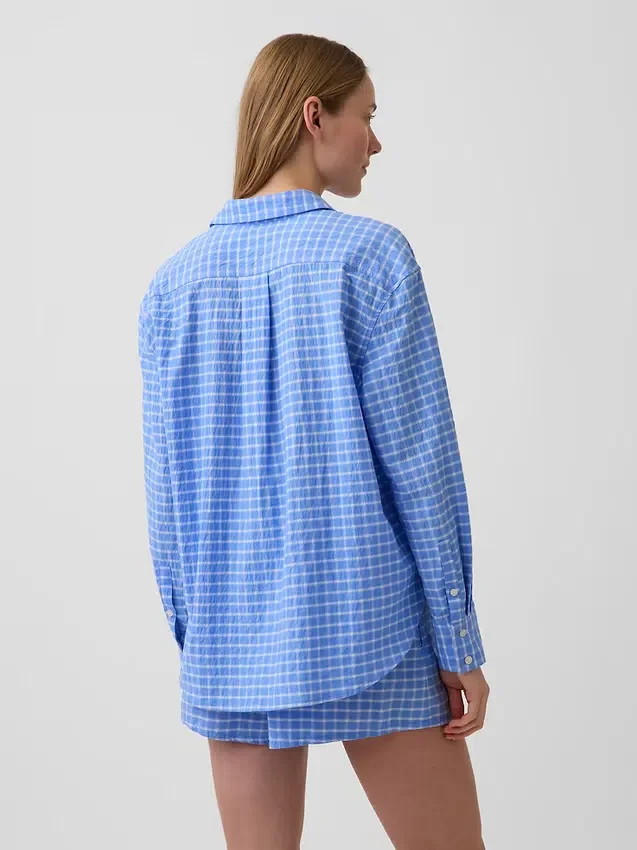 Oversized skjorte i seersucker-rutemønster