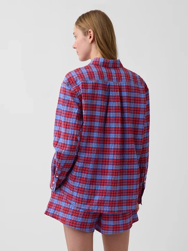Oversized skjorte i seersucker-rutemønster