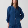 Oversized skjorte uten krage i bomullsgasdenim