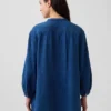 Oversized skjorte uten krage i bomullsgasdenim