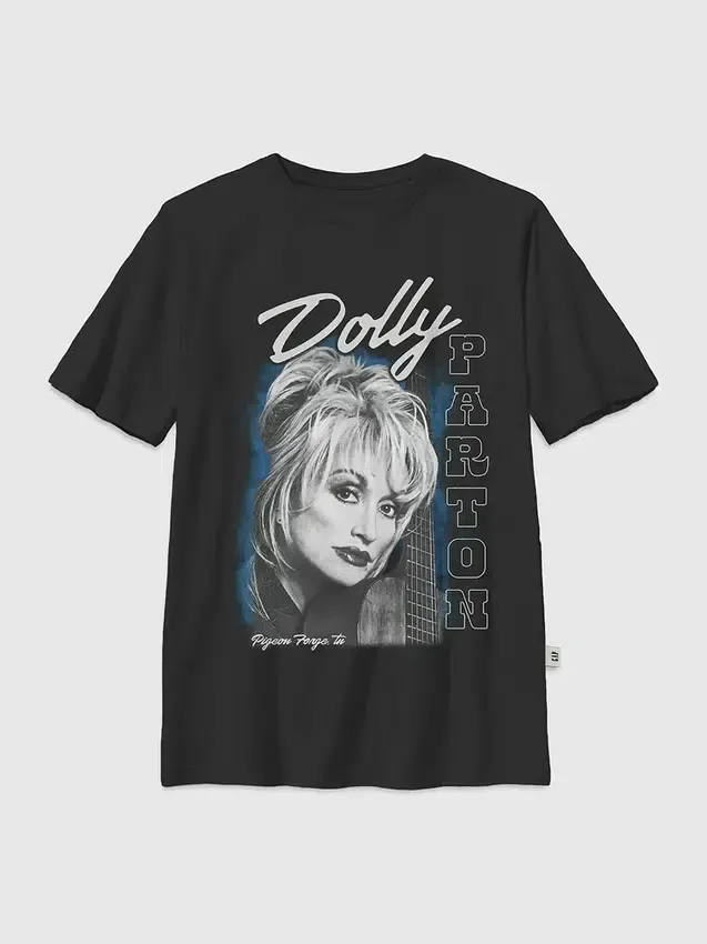 Oversized T-skjorte med Dolly Parton-gitarportrett for barn