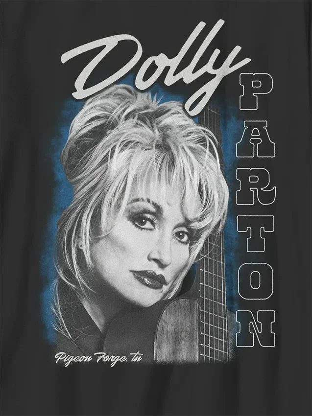 Oversized T-skjorte med Dolly Parton-gitarportrett for barn