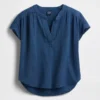 Oversized topp i bomullsgasbind-denim med splitt i halsen