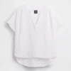 Oversized topp i bomullsgasbind med splitt i halsen