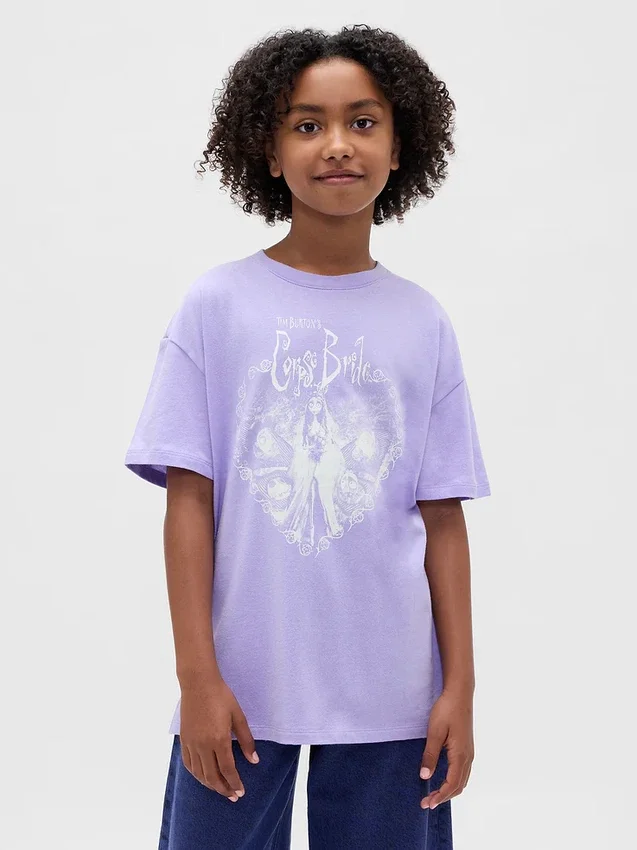 Oversized tunika-T-skjorte med grafisk trykk for barn