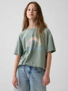 Oversized tunika-T-skjorte med grafisk trykk for barn