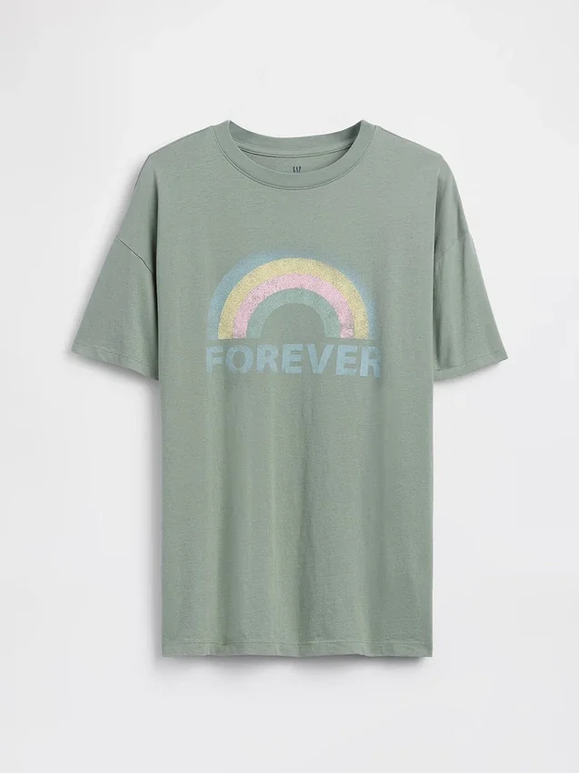 Oversized tunika-T-skjorte med grafisk trykk for barn