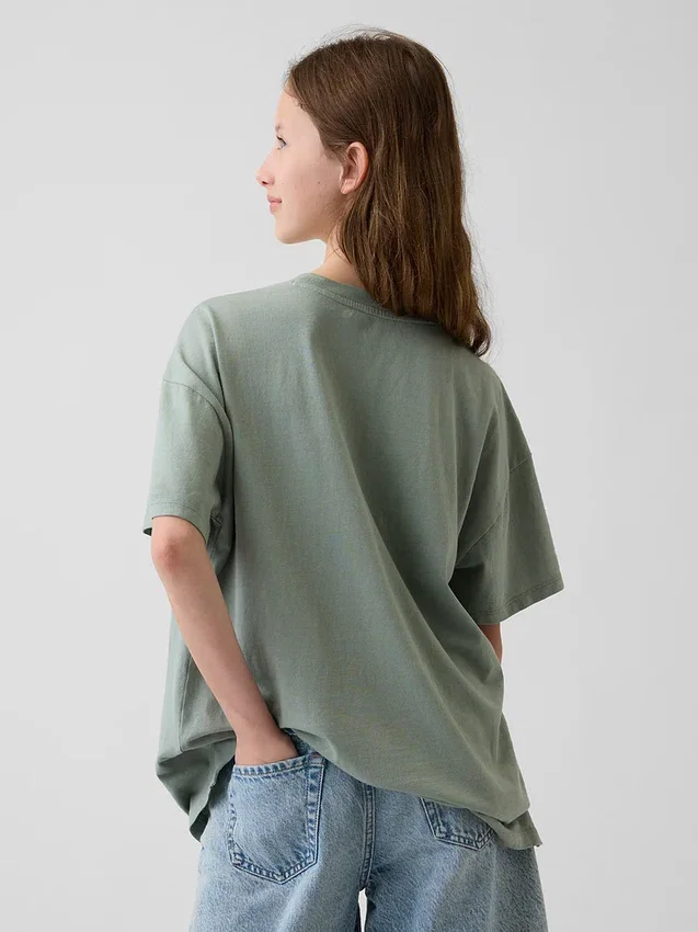 Oversized tunika-T-skjorte med grafisk trykk for barn