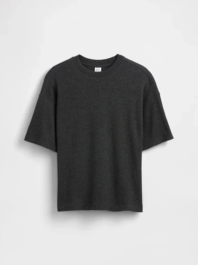 Oversized vaffelstrikket T-skjorte for barn