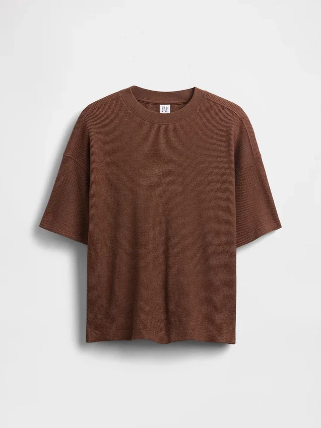 Oversized vaffelstrikket T-skjorte for barn