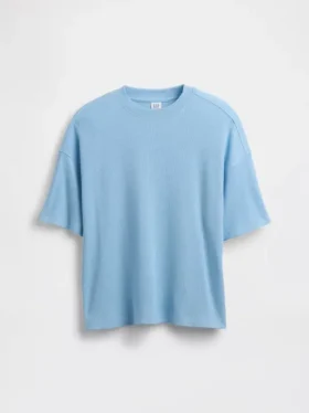 Oversized vaffelstrikket T-skjorte for barn