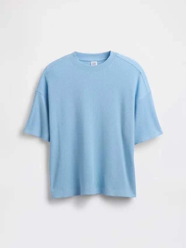 Oversized vaffelstrikket T-skjorte for barn